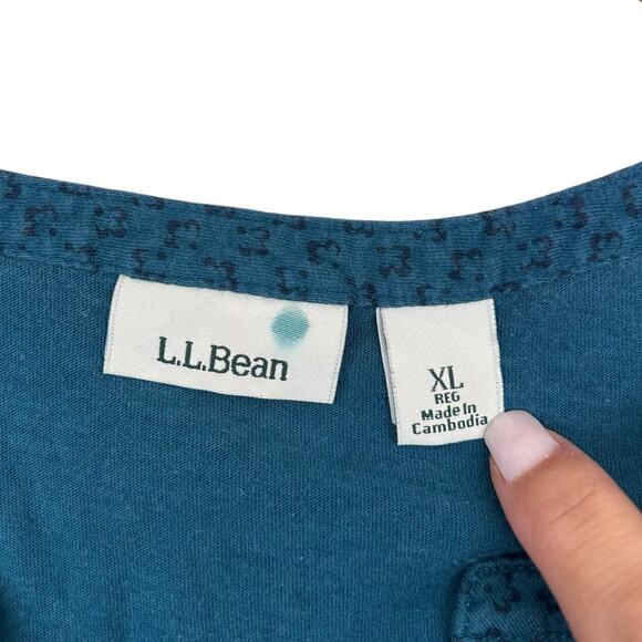LL Bean Green Printed Long Sleeve Popover Shirt Sz XL - Picture 2 of 5